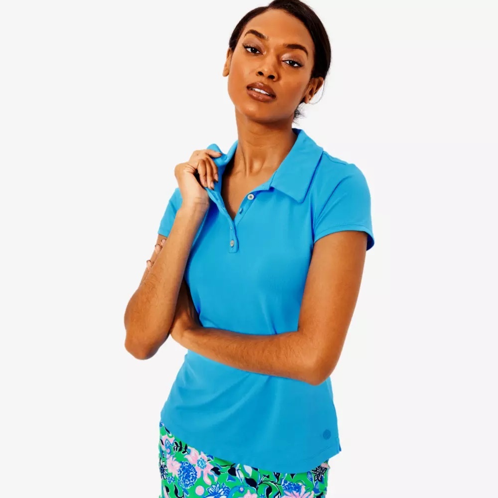 Lilly Pulitzer Women's Frida Puff Sleeve Blue Polo Shirt XXS NWT